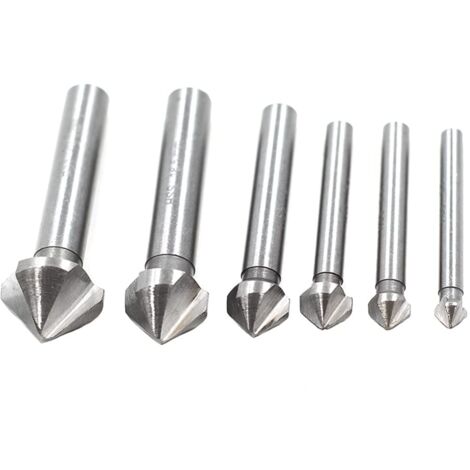 Juego de 6 brocas avellanadoras Ulisem de 90°, 3 flautas, HSS, vástago de 6 puntas de 1/4" (1/5)