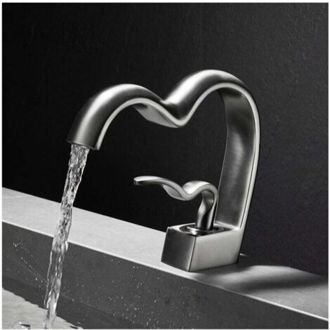 Grifo de baño moderno Ulisem con cascada, grifo mezclador para lavabo con cascada, grifos para lavabo con forma de corazón (1/4)
