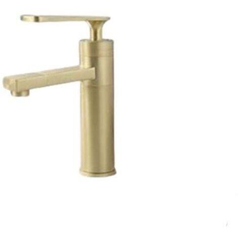Grifo para lavabo de baño Ulisem de latón dorado cepillado, grifo monomando para lavabo, grifo mezclador de agua fría y caliente. (1/4)