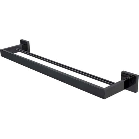 Toallero de baño Ulisem - Montaje en pared, instalación con tornillos - Toallero doble, toallero de acero inoxidable SUS304, apto para baño y cocina (negro, 40 cm) (1/4)