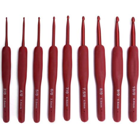 Juego de herramientas para tejer Ulisem, ganchillo de silicona TPR, ganchillo de aluminio, mango rojo, ganchillo de aluminio recubierto de goma, juego completo, 9 bolsas de PE (1/4)