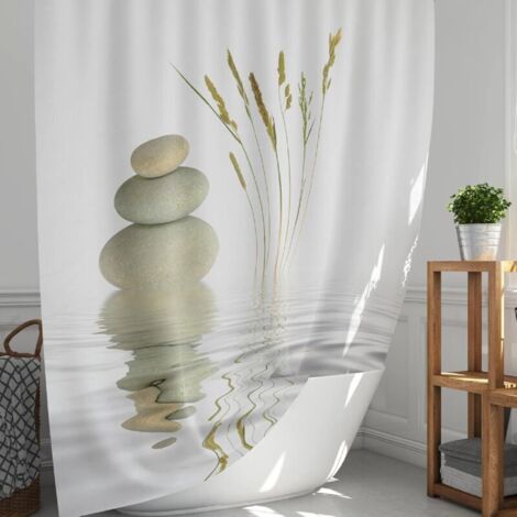 Cortinas de ducha Ulisem de poliéster de 120 x 180 cm con estampado de agua y piedras zen, impermeables y con ojales.