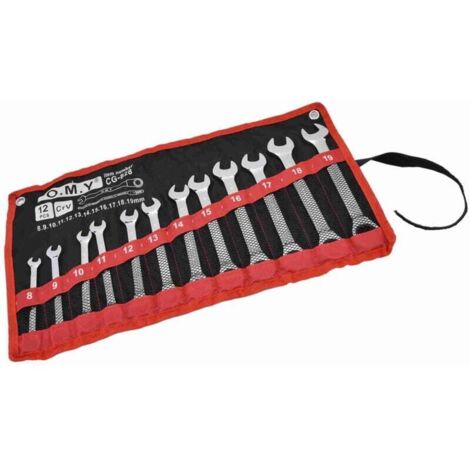 Juego de llaves de trinquete métricas Ulisem de acero al cromo-vanadio (12 piezas, 8-19 mm) con bolsa de almacenamiento (cabezal fijo) (1/4)