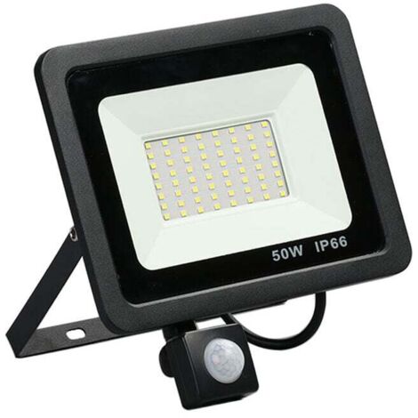 Foco de seguridad exterior Ulisem50W con sensor de movimiento, 4500 lúmenes, 6500 K, luz de seguridad PIR, foco LED, IP66, impermeable, luz diurna con cable de 2 m para garaje [Clase energética A+] (1/4)