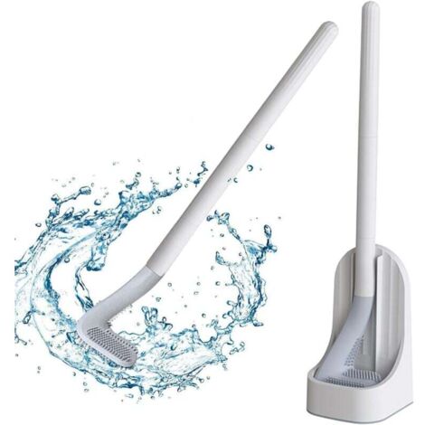 Cepillo de baño de silicona Ulisem, cepillo de baño, cepillo de baño con soporte, cepillo de baño e inodoro con mango largo de plástico, montaje en pared o suelo, cepillo para limpieza de baño (1/4)
