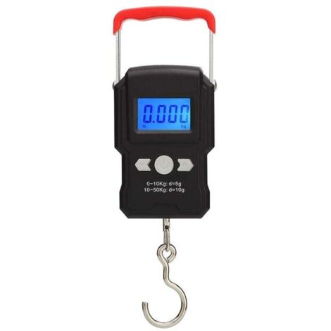 Báscula de pesca Ulisem, báscula colgante para equipaje de 50 kg, báscula electrónica con pantalla LCD retroiluminada, ideal para pesca al aire libre (negra) (1/4)