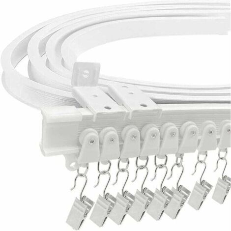 Barra de cortina flexible Ulisem3M con 24 ganchos y 24 poleas para balcón, ventanal, sala de estar, bañera, caravana (1/4)