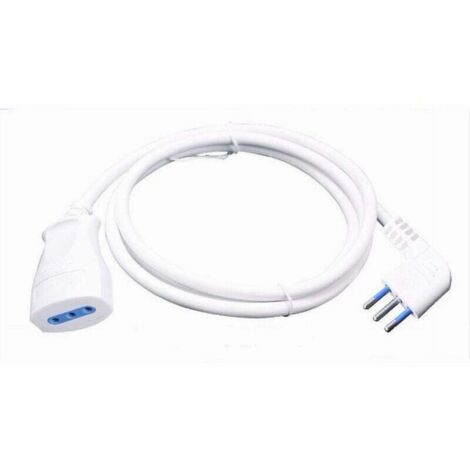 Ulisem - Cable alargador lineal blanco de 5 m con enchufe 2p+t de 10 A + toma 2p+t de 10 A, cable 90° 83271 - (1/2)