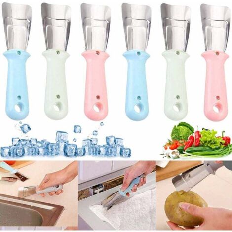 Raspador de hielo Ulisem para refrigerador y congelador, 6 piezas, pala de hielo de acero inoxidable para congelador, herramienta duradera, para limpiar el refrigerador, hielo picado y escarcha