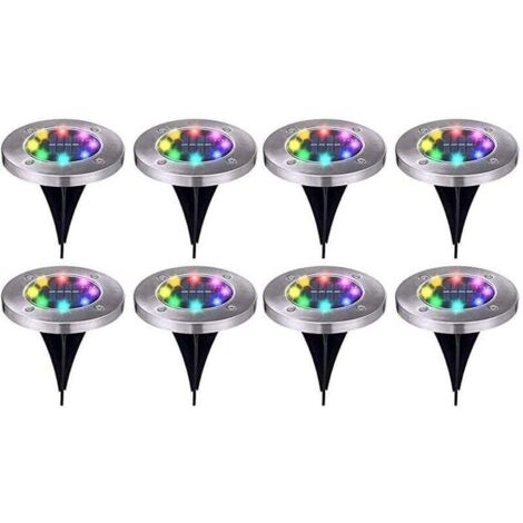 Lámpara solar Ulisem para exterior, para jardín, suelo, 8 LED, cálida, impermeable, IP65, foco solar para exteriores, para caminos, patios, patios, focos solares empotrados, reforzados con 6 tornillos