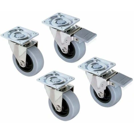 Ulisem Juego de 4 ruedas giratorias para muebles Ø50mm con placa de fijación y rodamiento de bolas, ruedas de goma gris (1/5)