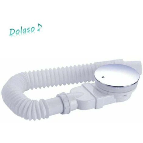 Desagüe de ducha Ulisem de 90 mm, extraplano, con orificio para plato de ducha, sifón, filtro de pelos, manguera flexible, cubierta cromada, blanco, de una pieza (1/4)