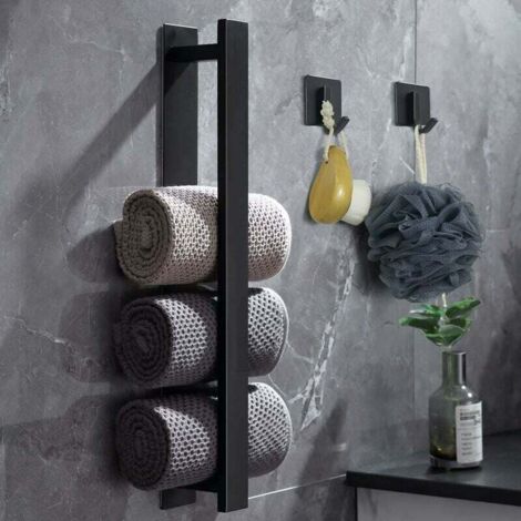 Toallero Ulisem sin taladrar, toallero negro, toallero de baño, toallero de invitados, toallero de pared de acero inoxidable mate, toallero de baño. (40cm) (1/4)