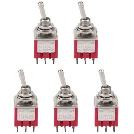Interruptor de palanca Ulisem 5 piezas 3PDT de 9 pines, 6 mm, 2 A/250 V CA, 5 A/120 V CA, encendido/encendido, 2 posiciones (1/4)