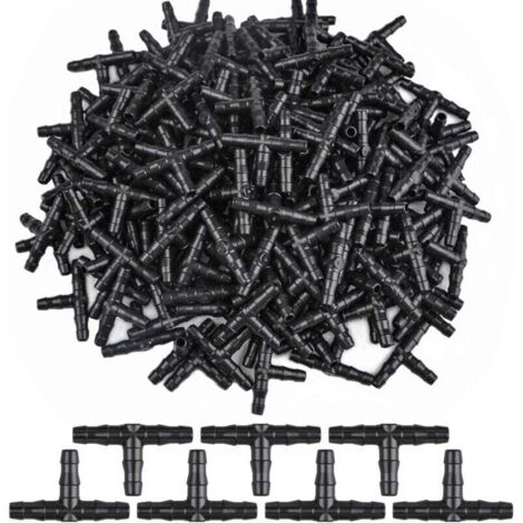Ulisem300 conectores en T de 3 vías para riego por goteo de púas, adaptador de tubo en T para manguera de jardín, sistema de riego por goteo de púas de 4/7 mm (1/4)