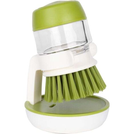 Dispensador de jabón Ulisem, cepillo para fregar con forma de palma y bandeja de goteo, cepillo para lavavajillas (verde) (1/4)