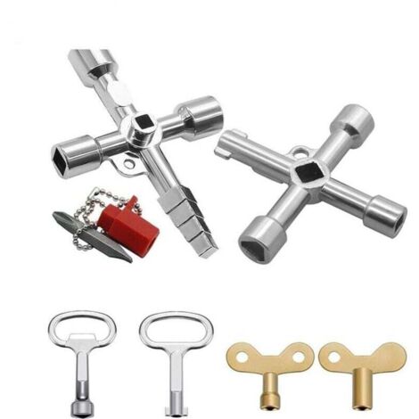 Llave multifunción Ulisem de 4 vías (6 piezas), llave triangular, llave de interruptor, llave universal en cruz, llave multiusos, para medidores de agua, radiadores, medidores de gas y ascensores. (1/4)