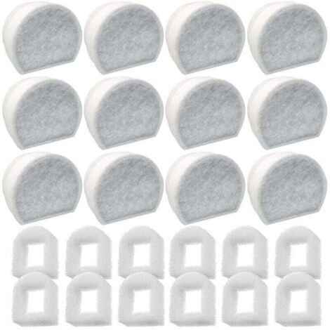 Paquete de 24 prefiltros de espuma y filtro de carbón Ulisem compatibles con las fuentes PetSafe Drinkwell INOX 360 Avalon Pagoda Seascape y Sedona. Filtro para fuente de agua para perros y gatos. (1/4)