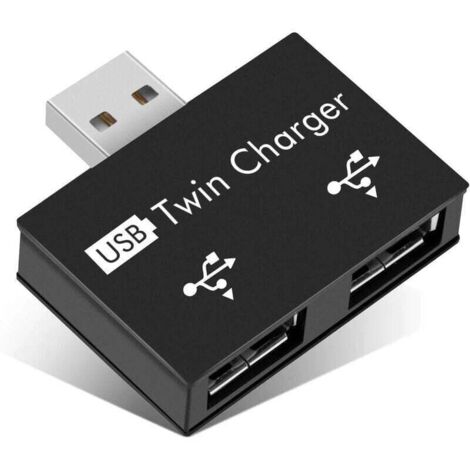 Concentrador USB 2.0 portátil Ulisem2x de 2 puertos, adaptador USB macho a USB hembra doble para portátiles y ordenadores de escritorio (negro) (1/4)