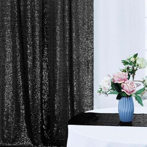 Cortinas de lentejuelas negras Ulisem para fondo, 2 x 2,4 m, 2 piezas (1/4)