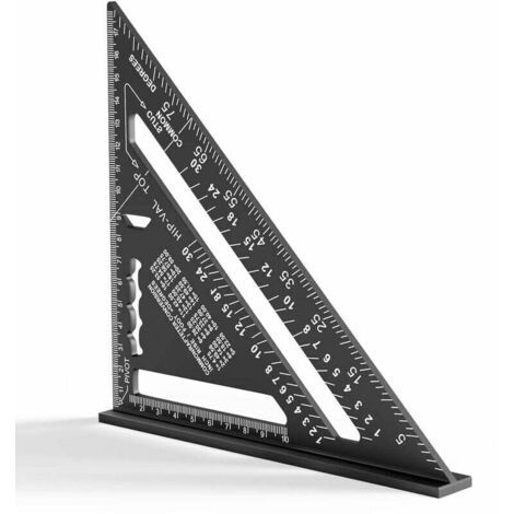 Escuadra de carpintero Ulisem de 180 mm, regla de aluminio, escuadra triangular engrosada de 45 a 90 grados, herramienta de medición de alta precisión, para carpintero, techador e ingeniero (negra) (1/4)