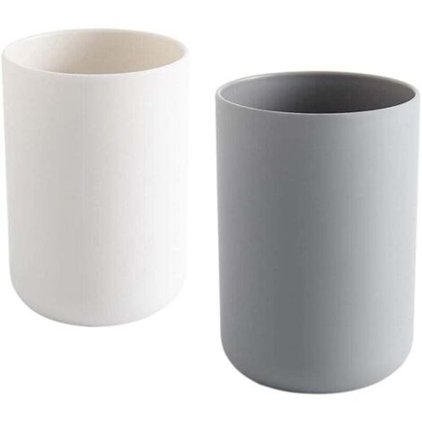 Ulisem - Portacepillos de dientes (2 unidades), vaso de plástico para baño (300 ml, blanco y gris) (1/4)