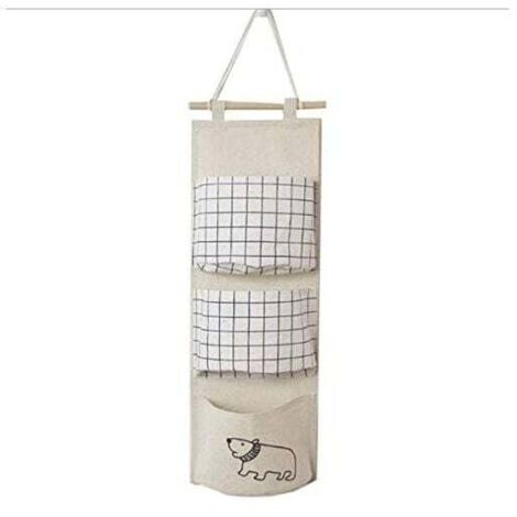 Bolsa organizadora colgante Ulisem para puerta, de algodón (3 bolsillos, beige) (1/4)