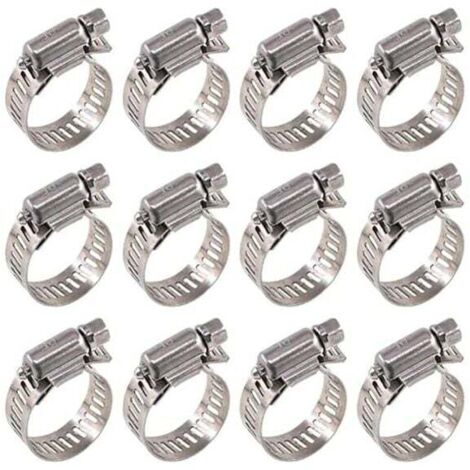 Abrazaderas de manguera Ulisem de acero inoxidable (12 unidades) - Diámetro ajustable de 32 a 44 mm (10 mm de ancho) para la fijación de tuberías y conductos (1/4)