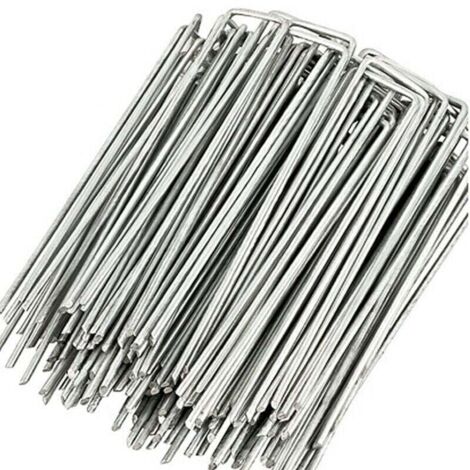 UlisemSet 50 Estacas de acero galvanizado 3,2mm 100x40mm anclaje al suelo para lonas redes de jardín en forma de U Angular (1/4)