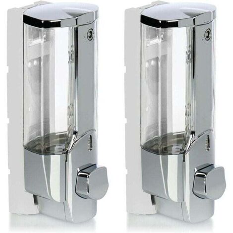 Dos dispensadores de jabón de pared Ulisem - Recargables - Dispensadores de gel de ducha y champú (cromados) (1/4)