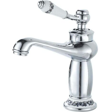 Grifo de baño Ulisem, monomando cromado para lavabo o fregadero, grifo mezclador de lavabo con agua fría y caliente ajustable. (1/4)