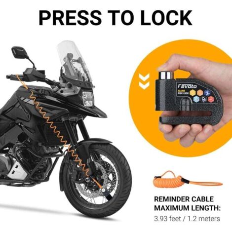 Candado para motocicleta Ulisem con alarma de 110 dB, candado para scooter, 2 llaves, 1 llave en forma de L, pilas de repuesto, cable de recordatorio, freno de disco de 7 mm