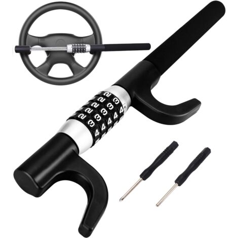 Cerradura de volante Ulisem, sin llave, extensible, retráctil, con contraseña, combinación de 5 códigos, resistente, universal (negro) (1/5)