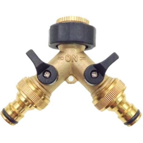 Conector de grifo de latón de 2 vías Ulisem, adaptador de grifo doble, adaptador de grifo de jardín con válvulas de encendido y apagado individuales para el hogar, la cocina, el jardín y el exterior. (1/5)