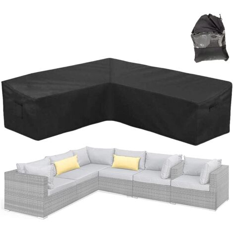 Funda para sofá esquinero de jardín Ulisem 210D Oxford Rattan, resistente a la intemperie, color negro (tamaño: 286 x 286 x 82 cm) (1/5)