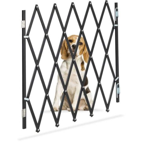 Puerta para perros UlisemDog, extensible hasta 118 cm, altura 69-82,5 cm, bambú, puerta de seguridad para perros, escaleras y puertas, color negro (1/4)