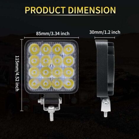 Phare de Travail LED 12V 144W 4'' - Projecteur LED Étanche IP67 pour Voiture Camion Tracteur SUV Bateau - Spot Flood Feux Antibrouillard LED 8000lm (2 PCS