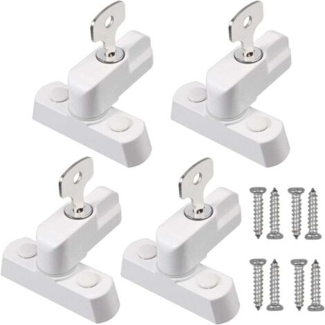 UlisemLot de 4 verrous de fenêtre avec clés, en alliage de zinc robuste, pour porte et fenêtre en PVC, blanc (1/4)
