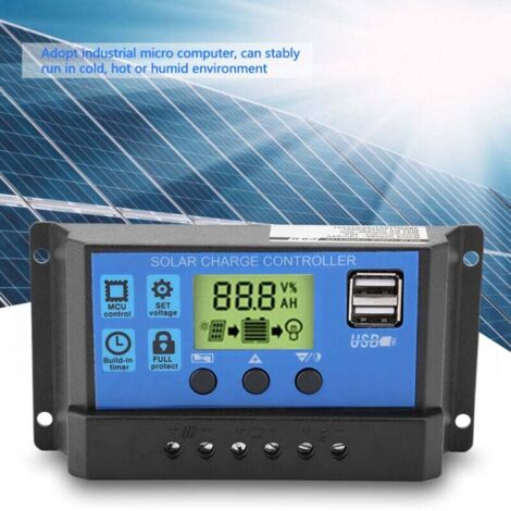 UlisemContrôleur solaire PWM 12 V/24 V USB, régulateur de batterie pour panneau solaire, écran LCD, surcharge, surintensité (YJSS-30A) (1/4)