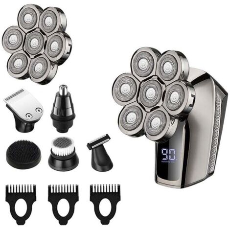 UlisemRasoir électrique pour hommes, rasoir électrique sans fil rechargeable 6 en 1, kit de toilettage rotatif étanche (1/4)