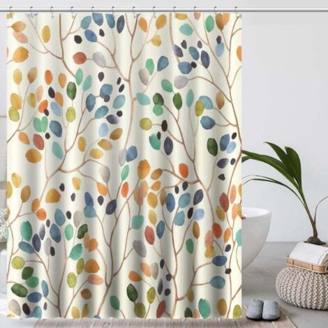 Ulisem180 cm x 200 cm Rideau de douche floral pour salle de bain, feuilles colorées, rideau, décoration de salle de bain (1/4)