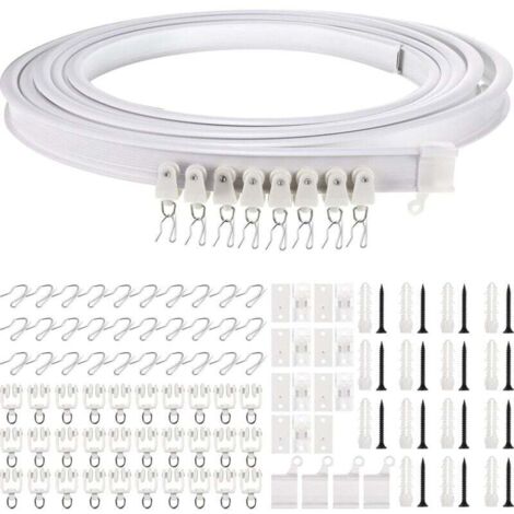 UlisemSupport de rail de rideau flexible de 5 m et rail de fenêtre incurvé (blanc avec crochet argenté) (1/4)