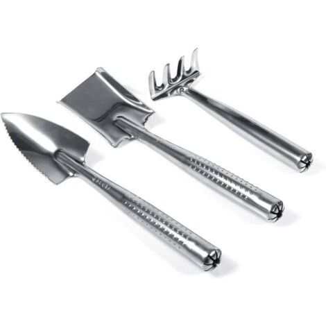 UlisemLot de 3 mini pelles et râteaux en plastique et acier inoxydable, outil de jardinage, jouet de jardinage (acier inoxydable) (1/4)