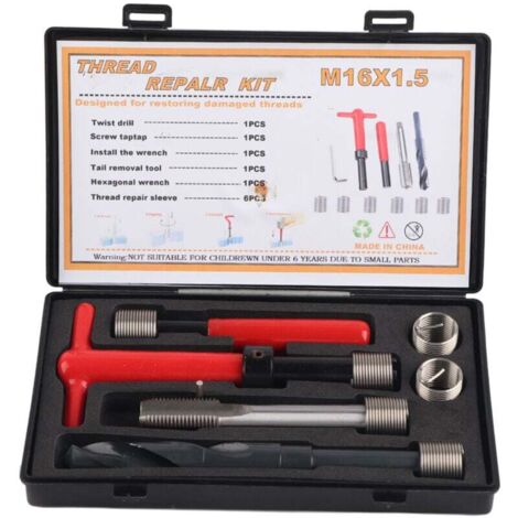 UlisemKit de réparation de filetage 11 pièces, outil d'insertion fileté pour clé à taraud torsadée en acier inoxydable 1.5D de longueur 1.5D, kit de réparation Helicoil de conversion d'unités métrique (1/4)