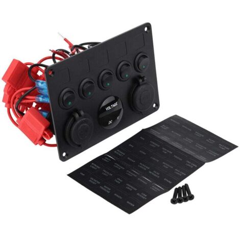 UlisemPanneau d'interrupteurs à bascule, protection de circuit, double port USB, large applicabilité, panneau d'interrupteurs à 5 gangs pour électromobile 12 V-24 V (1/4)