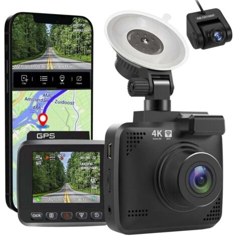 UlisemEnregistreur de conduite intelligent V53 True 4K Full HD 2160P, double caméra 4K + caméra de recul 1080P, avec chargeur de voiture (1/4)