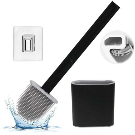 UlisemBrosse WC, Brosse Toilette Silicone avec Support pour Nettoyage en Profondeur, Au Sol ou Montage Mural, Noir (1/4)