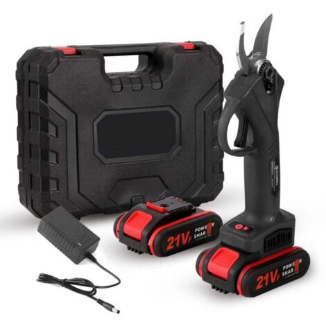 UlisemSécateur électrique sans fil 21 V, outil d'élagage à haut rendement pour bonsaïs, outils d'aménagement paysager, deux batteries et un chargeur, noir