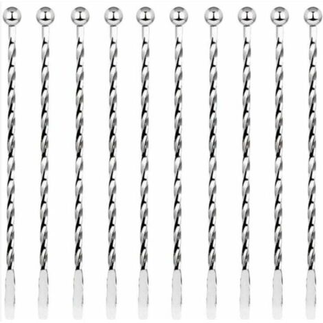 Ulisem - 10 agitadores de cóctel de acero inoxidable de primera calidad, 19,1 cm, diseño en espiral, cuchara para mezclar helado, café, bebidas y cócteles. (1/4)