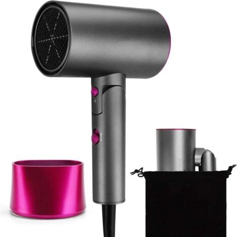 Secador de pelo de diseño Ulisem de 2100 W. 2 velocidades, 3 temperaturas y aire frío. Mango plegable, ideal para viajes y gimnasio. Gris y rosa. (1/2)